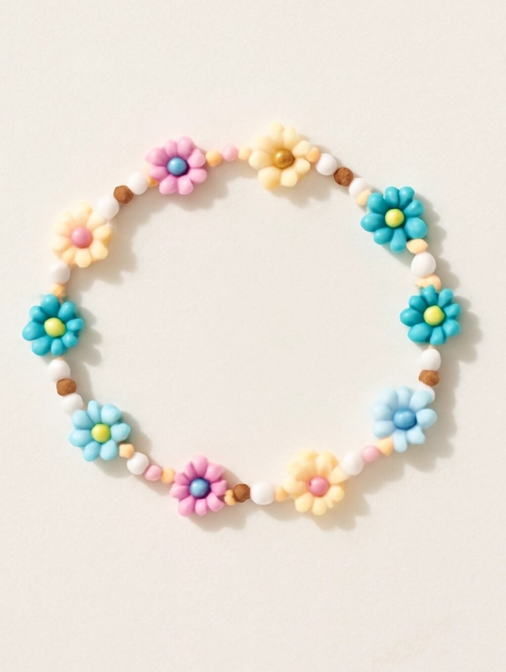 Pastel Flower Beaded Bracelet - Pink, Blue & Yellow